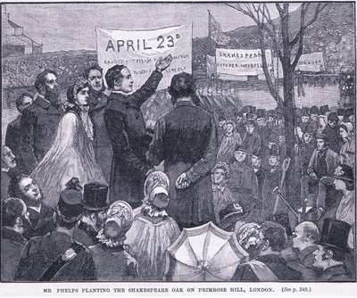 Pan Phelps zasadil Shakespearův dub na Primrose Hill, Londýn 1864 našeho letopočtu od Walter Paget