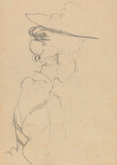 Hlava a ramena ženy v klobouku, ve ztraceném profilu, vpravo (grafit na papíře) od Walter Richard Sickert
