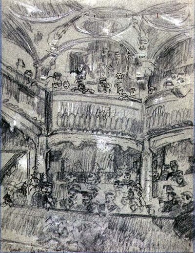 La Gaite Montparnasse, kolem roku 1907 (křída na papíře) od Walter Richard Sickert