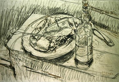 Zátiší s humrem (křída a inkoust na papíře) od Walter Richard Sickert