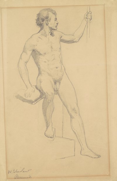 Sedící mužský akt, cca 1870-77 (grafit na tkaném papíře) od Walter Shirlaw