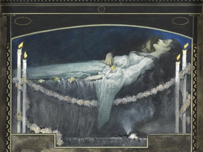 Romeo a Julie (akvarel s barvou těla a zlatem na papíře) od Walter Sigmund Hampel