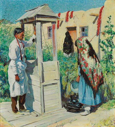 A Pueblo Well Scene (olej na plátně) od Walter Ufer