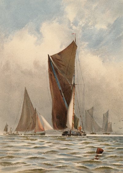 Bárky na Temži (barevná litografie) od Walter William May