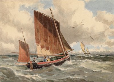 Francouzský remorkér na moři (barevná litografie) od Walter William May