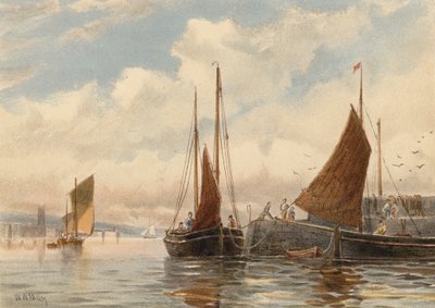 Penzance Luggers v Newlynu (barevná litografie) od Walter William May