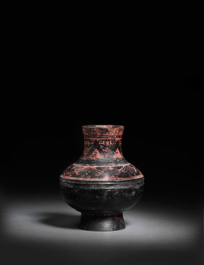 Malá červeně malovaná černě laxovaná černá keramická dóza, Hu, 476-221 př.n.l. od Warring States period Chinese School