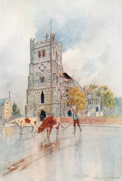 Waltham Abbey (barevná litografie) od Warwick (after) Goble