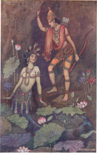 Arjuna a říční nymfa od Warwick Goble