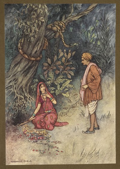 Deska 14: "Manžele, vezmi si všechno to velké množství zlata a tyto drahé kameny", z Lidových příběhů Bengálska... S 32 barevnými ilustracemi od Warwicka Goblea (Edice de luxe) od Warwick Goble