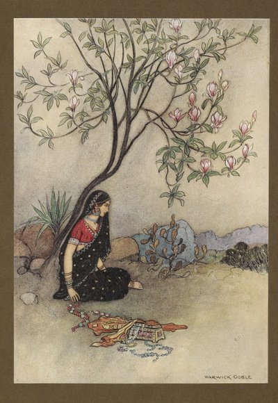 Deska 28: "Tak byla princezna opuštěna.", z Lidových příběhů Bengálska ... S 32 barevnými ilustracemi od Warwicka Gobleho. (Vydání de luxe.) 1914 (barevné lito) od Warwick Goble