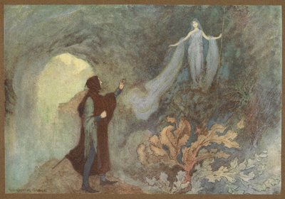 Víla se zjevuje princi v jeskyni z Cenerentoly. od Warwick Goble
