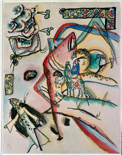 Expresionismus: "" Jezdec"" Obraz Vasilije Kandinského (nebo Wassily Kandinského nebo Kandinského, 1866-1944). 1916 New York, Muzeum moderního umění od Wassily Kandinsky
