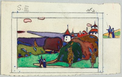 Krajina s párem ve středověkých krojích, na zadní straně: fragment rytíře v brnění od Wassily Kandinsky