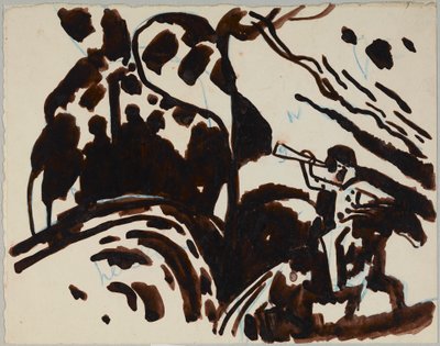 Krajina s jezdcem troubícím na trubku od Wassily Kandinsky