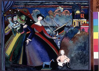 ""Loď"" Mladé ženy v doku, v dálce se zdá, že se loď potápí. Obraz od Wassily Kandinsky (nebo Wassily Kandinski nebo Kandinskij od Wassily Kandinsky