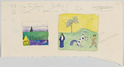 Dvě krajiny s figurami, také nazývané „Drezura a krajina se třemi postavami ve žlutém trojúhelníku“ od Wassily Kandinsky