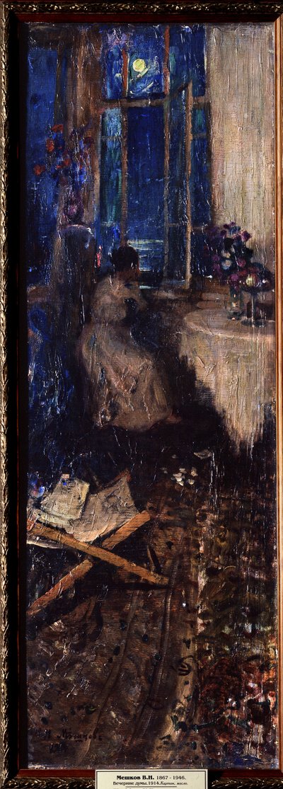 Večerní myšlenky. Obraz Vasilije Nikitiče Meshkova (Vassily Meshkov) (1868-1946), olej na plátně od Wassily Meshkov