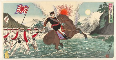 Zobrazení hrdinské bitvy kapitána Matsuzakiho v bitvě o Songhwan Seikan no eki ni oite Matsuzaki Taii yûsen no zu (název na objektu) od Watanabe Nobukazu