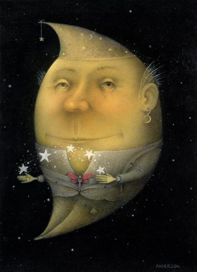 Žonglující půlměsíc (tužka a pastelky na papíře) (pár 150068) od Wayne Anderson