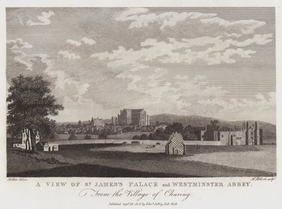 Pohled na palác St Jamess a Westminsterské opatství z vesnice Charing od Wenceslaus Hollar