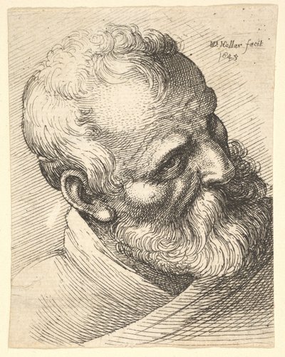 Vousatý stařec se skloněnou hlavou od Wenceslaus Hollar