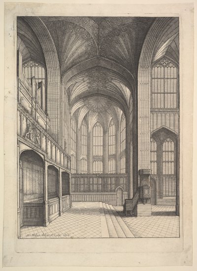 Brayova kaple v kapli sv. Jiří, Windsor (z díla Eliase Ashmola „The Institution, Laws & Ceremonies of the most Noble Order of the Garter“, Londýn 1672) od Wenceslaus Hollar