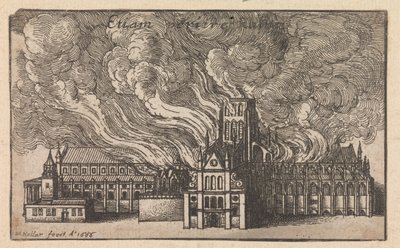 Požár staré katedrály svatého Pavla při Velkém požáru Londýna od Wenceslaus Hollar