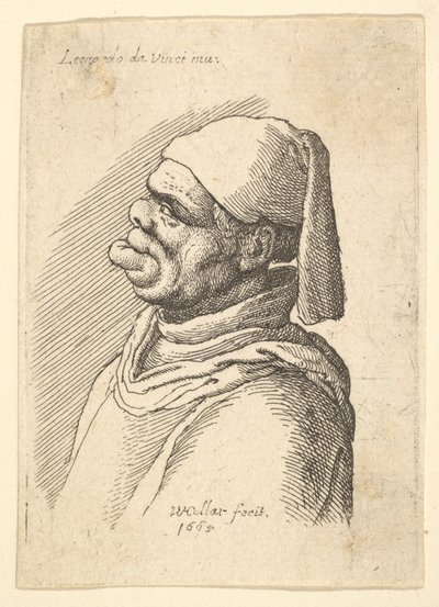 Poprsí zdeformovaného muže s kloboukem a tlustým, z profilu vlevo vyčnívajícím spodním rtem, 1625-77. od Wenceslaus Hollar