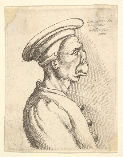 Busta muže s plochým nosem a vyčnívajícími ústy, v ploché čepici a zapnutém kabátě v..., 1660. od Wenceslaus Hollar