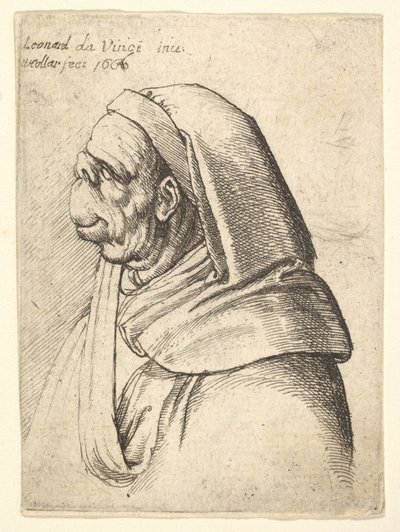 Busta muže s malým ohrnutým nosem a velmi vysokým horním rtem, s kapucí, z profilu..., 1666. od Wenceslaus Hollar