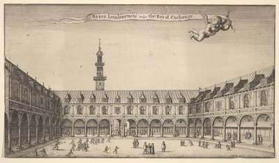 Byrsa of London, běžně známá jako Royal Exchange, Royal Exchange, London, ca. 1647 od Wenceslaus Hollar