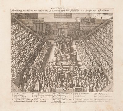 Znázornění zasedání parlamentu v Londýně o rozsudku hraběte ze Staffordu, cca 1642. od Wenceslaus Hollar
