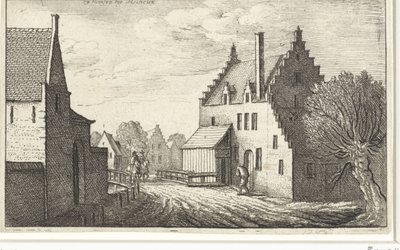 Vesnická ulice v Hemsenu poblíž Mechelenu Pohledy na evropská města (název série) od Wenceslaus Hollar