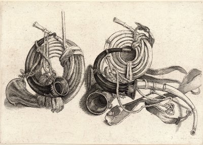 Pět loveckých rohů od Wenceslaus Hollar