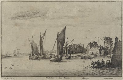 Pohled na Willebroek poblíž Mechelen Willebroek bey Boom (název na objektu) Riverscapes and Coastal Views (název série) od Wenceslaus Hollar