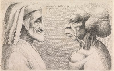 Groteskní profily muže a ženy proti sobě od Wenceslaus Hollar