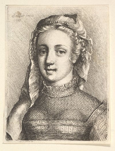 Hlava a ramena ženy se závojem a průsvitným nákrčníkem, 1645. od Wenceslaus Hollar