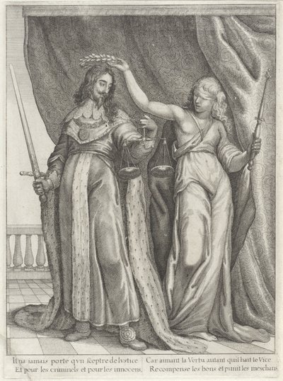 Anglický král Karel I. Velebený Justitií od Wenceslaus Hollar