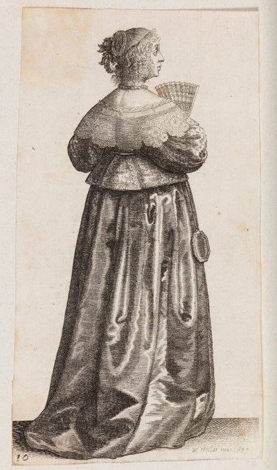 Žena s vějířem a zrcadlem, pohled zezadu od Wenceslaus Hollar