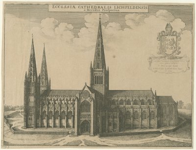 Lichfield Cathedral - South View: rytina od Wenceslaus Hollar
