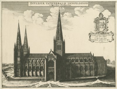 Katedrála Lichfield - South View: rytina, 1672 od Wenceslaus Hollar