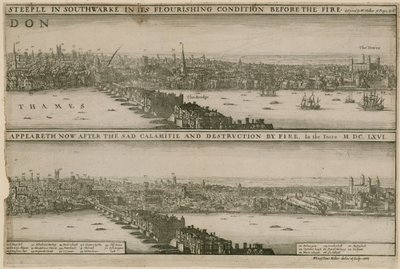 Londýn, před a po velkém požáru od Wenceslaus Hollar