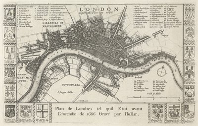 Londýn, před požárem v roce 1666 od Wenceslaus Hollar