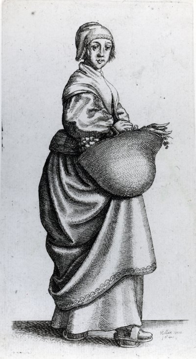 Služebná vracející se z trhu, 1640 od Wenceslaus Hollar