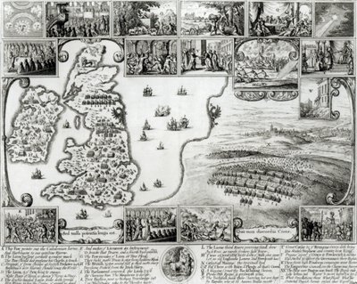 Mapa Anglie za občanské války a pohled na Prahu, 1632 od Wenceslaus Hollar