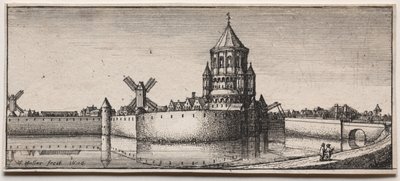 Městská brána s vodním příkopem od Wenceslaus Hollar