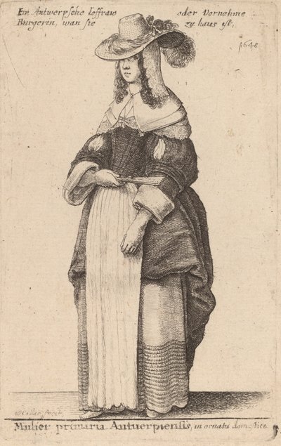 První Antuerpská žena v domácím oděvu. od Wenceslaus Hollar