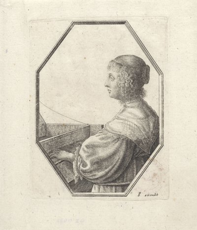 Portrét ženy za virginalem od Wenceslaus Hollar
