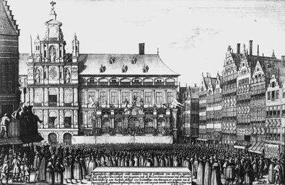 Proklamace Vestfálského míru z roku 1648, vyryl F. Wyngaerde od Wenceslaus Hollar